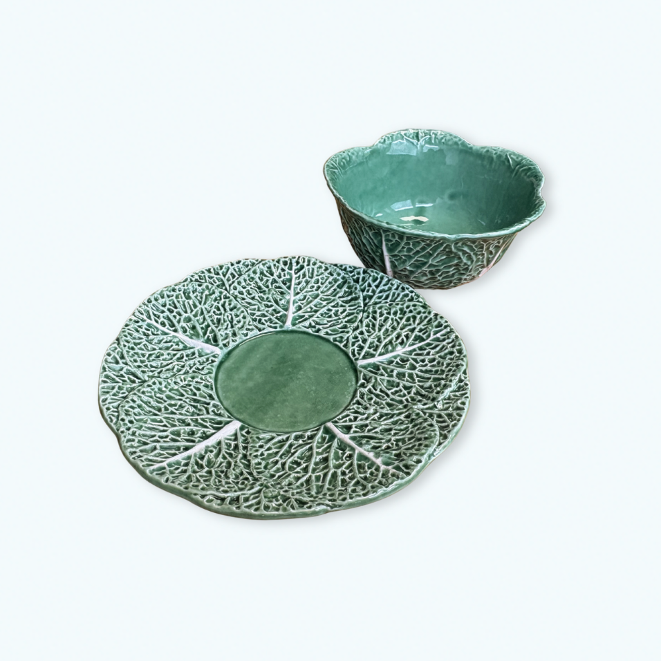 Bol feuille de chou accompagné de sa soucoupe