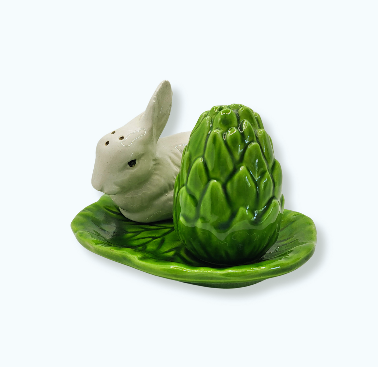 Salière & poivrière barbotine – Lapin et feuille de chou