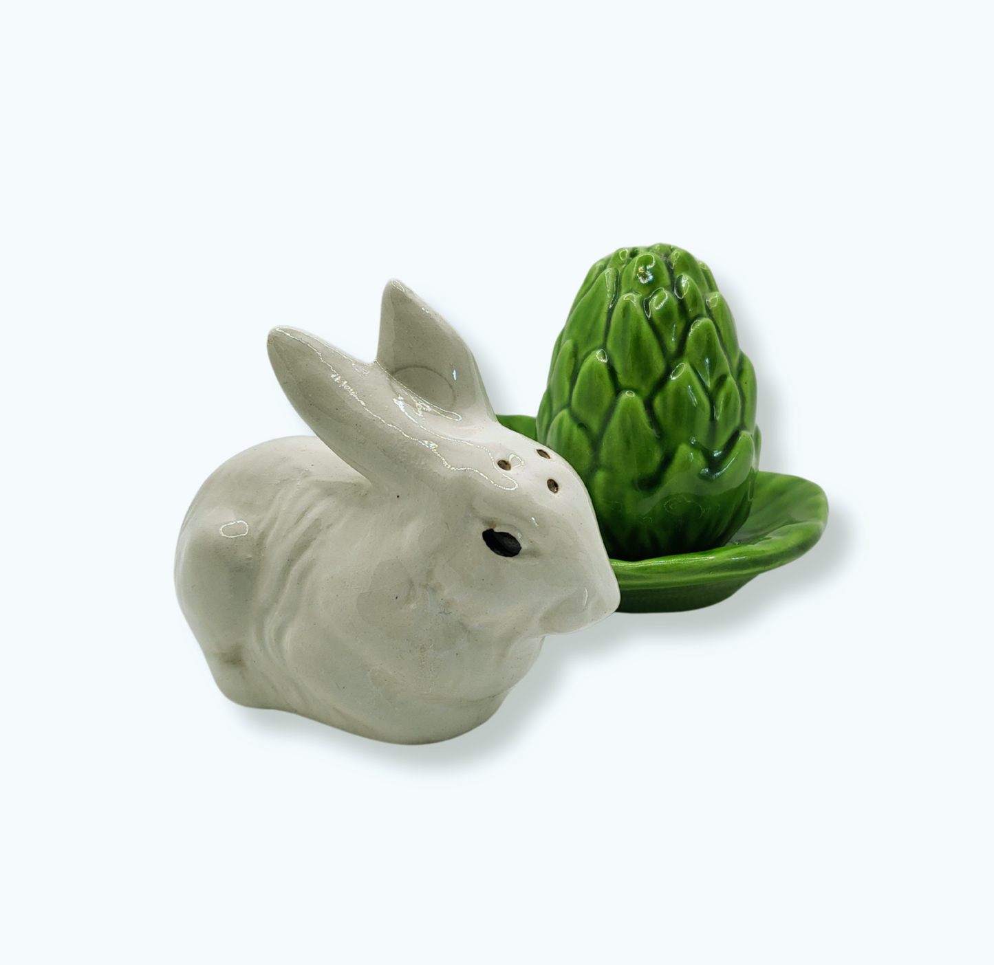 Salière & poivrière barbotine – Lapin et feuille de chou