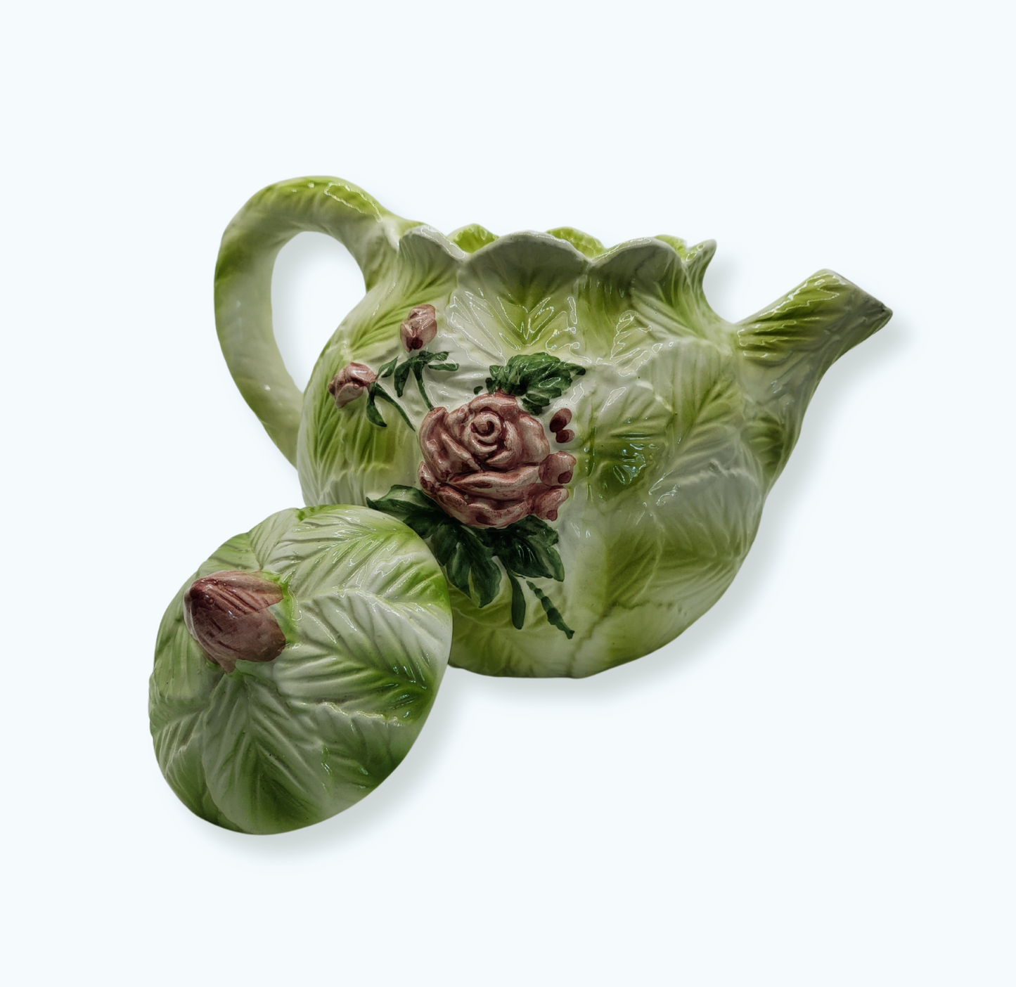 Théière en barbotine – Feuilles de roses
