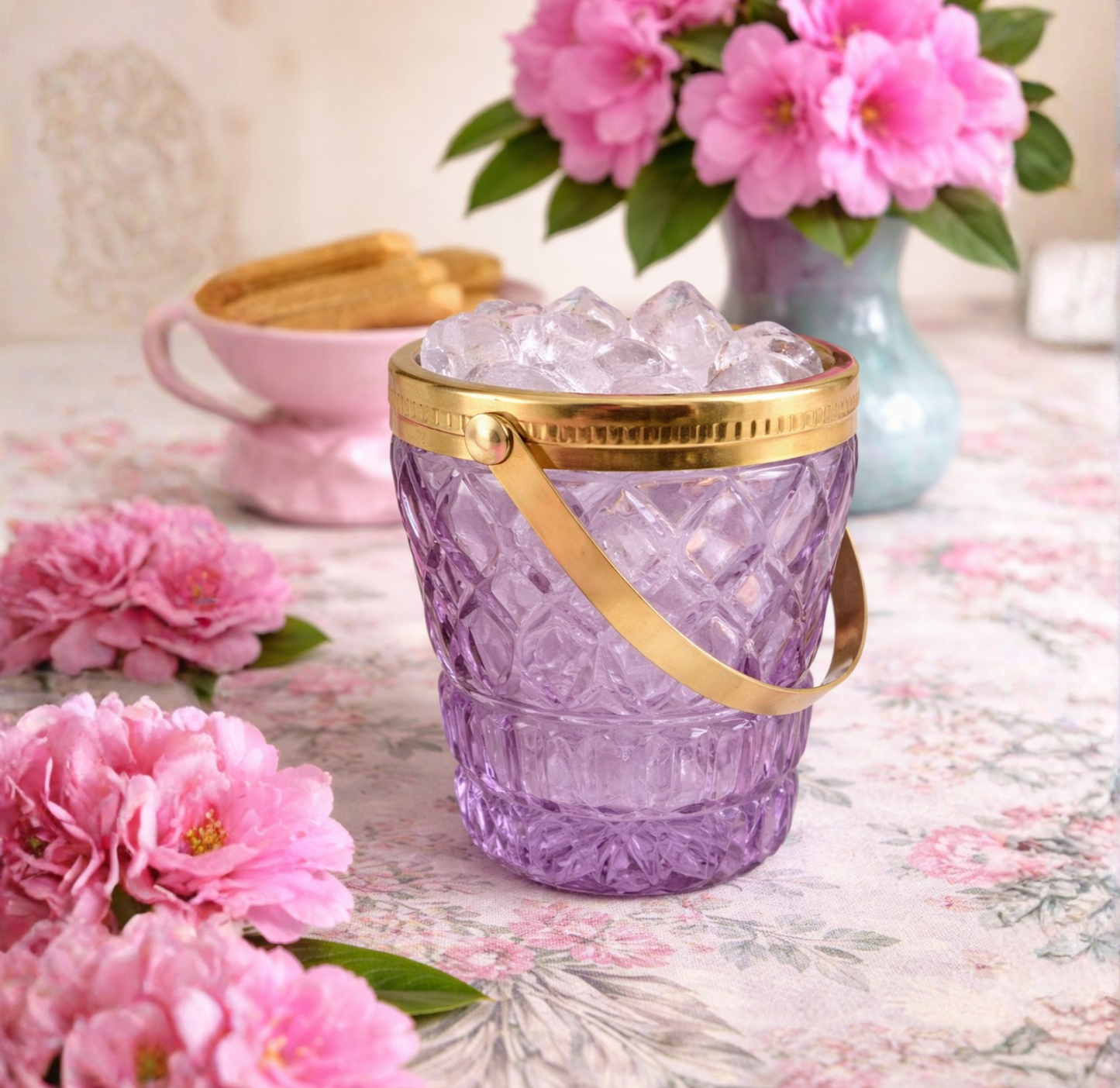 Bac à glaçons vintage violet – Verre & monture dorée