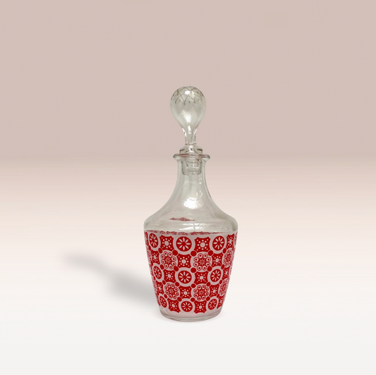 Carafe vintage années 70 – Motif rouge | Verrerie rétro