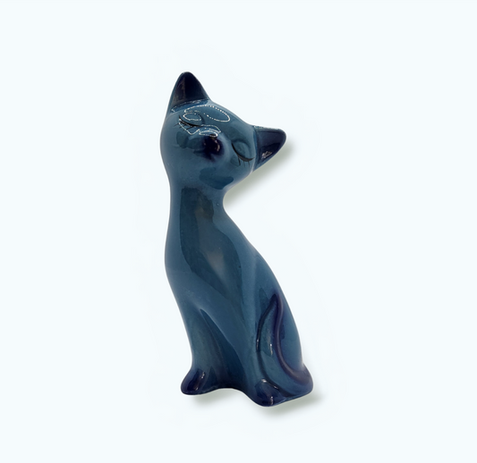 Chat bleu en céramique | Décoration vintage