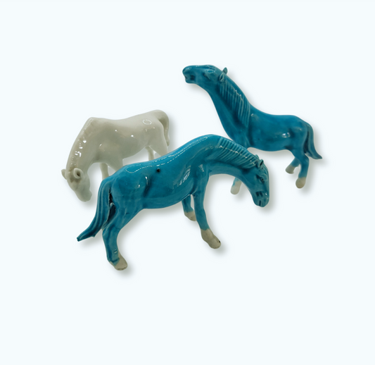 Ensemble de 3 chevaux turquoise & blanc – Porcelaine