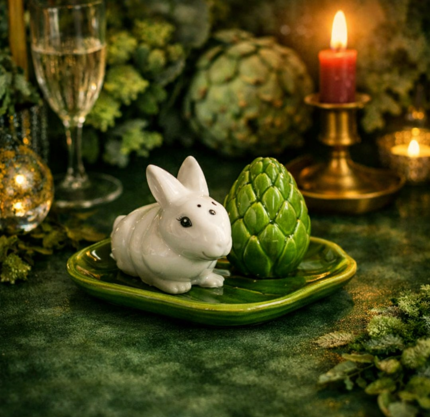 Salière & poivrière barbotine – Lapin et feuille de chou