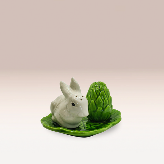 Salière & poivrière barbotine – Lapin et feuille de chou