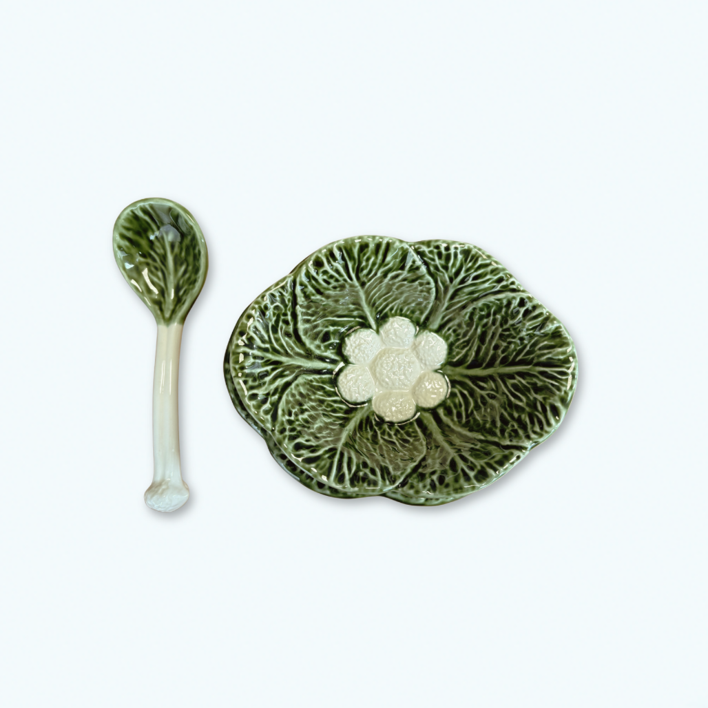 Saucière avec sa couple et sa cuillière - feuille de chou