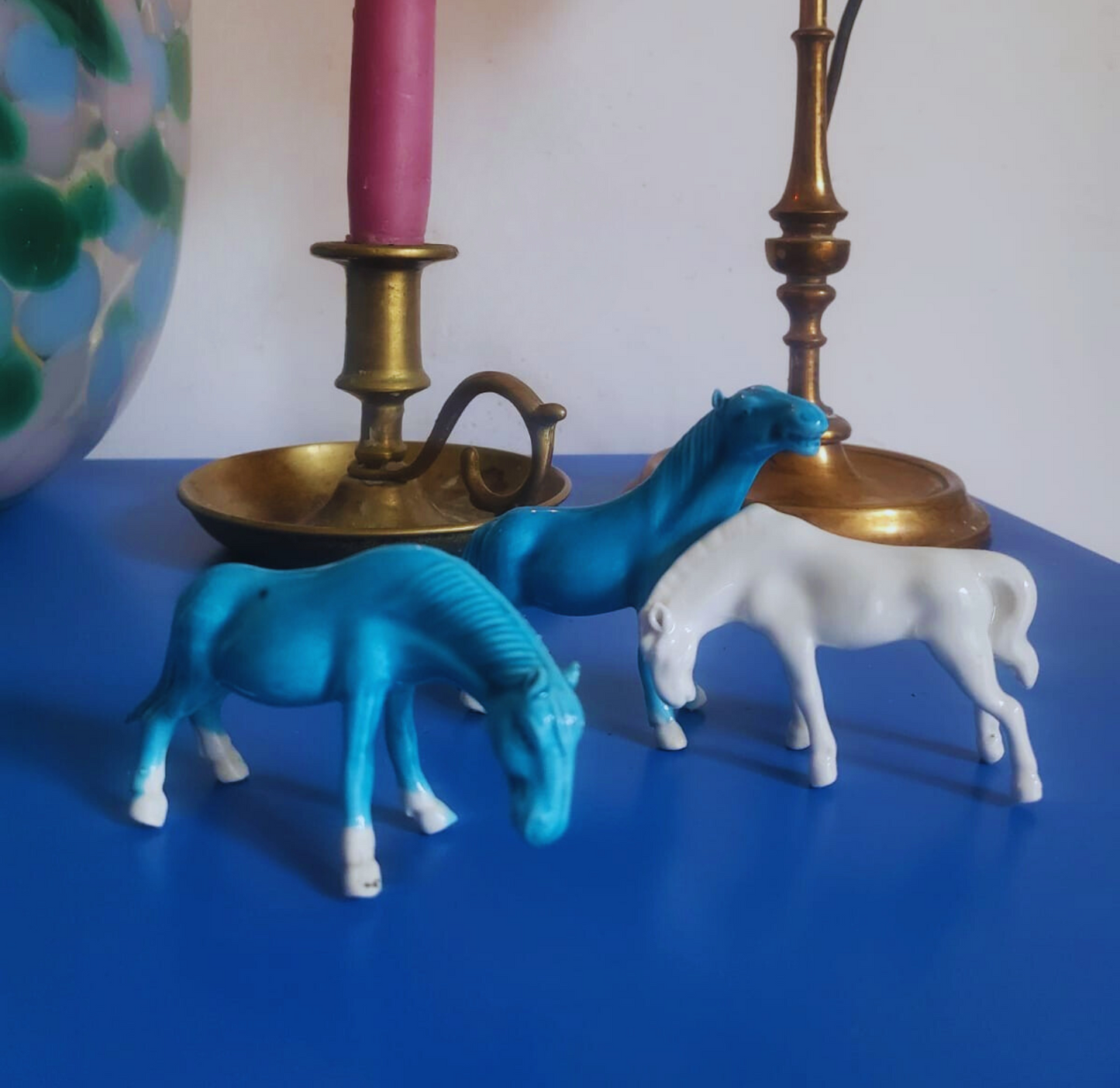 Ensemble de 3 chevaux turquoise & blanc – Porcelaine