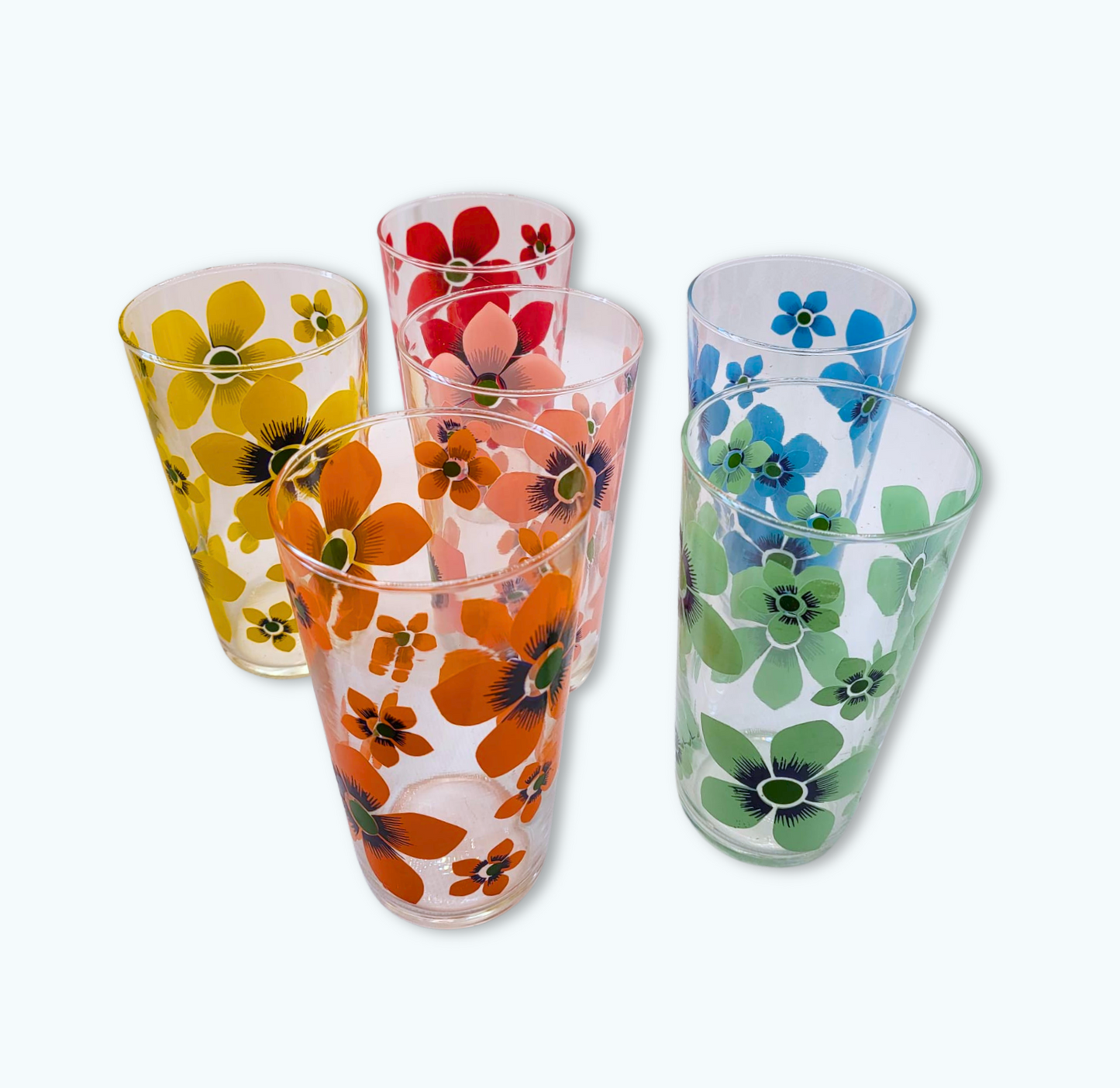 Service à limonade fleuri – Carafe et 6 verres assortis – Années 60