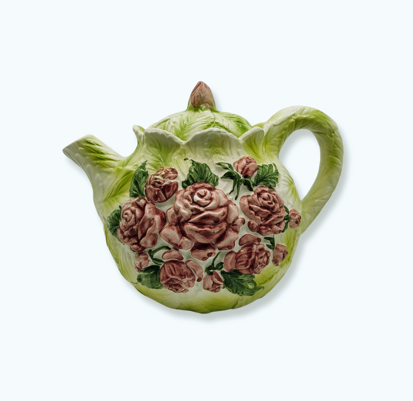 Théière en barbotine – Feuilles de roses